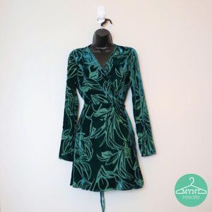 Modern Decadence Long Sleeve Teal Blue Velvet Mini Wrap Dress